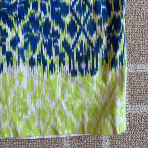 Adrianna Papell Sleeveless Midi Sheath Dress Blue Lime Green Ikat Print Size 14 - Picture 5 of 9